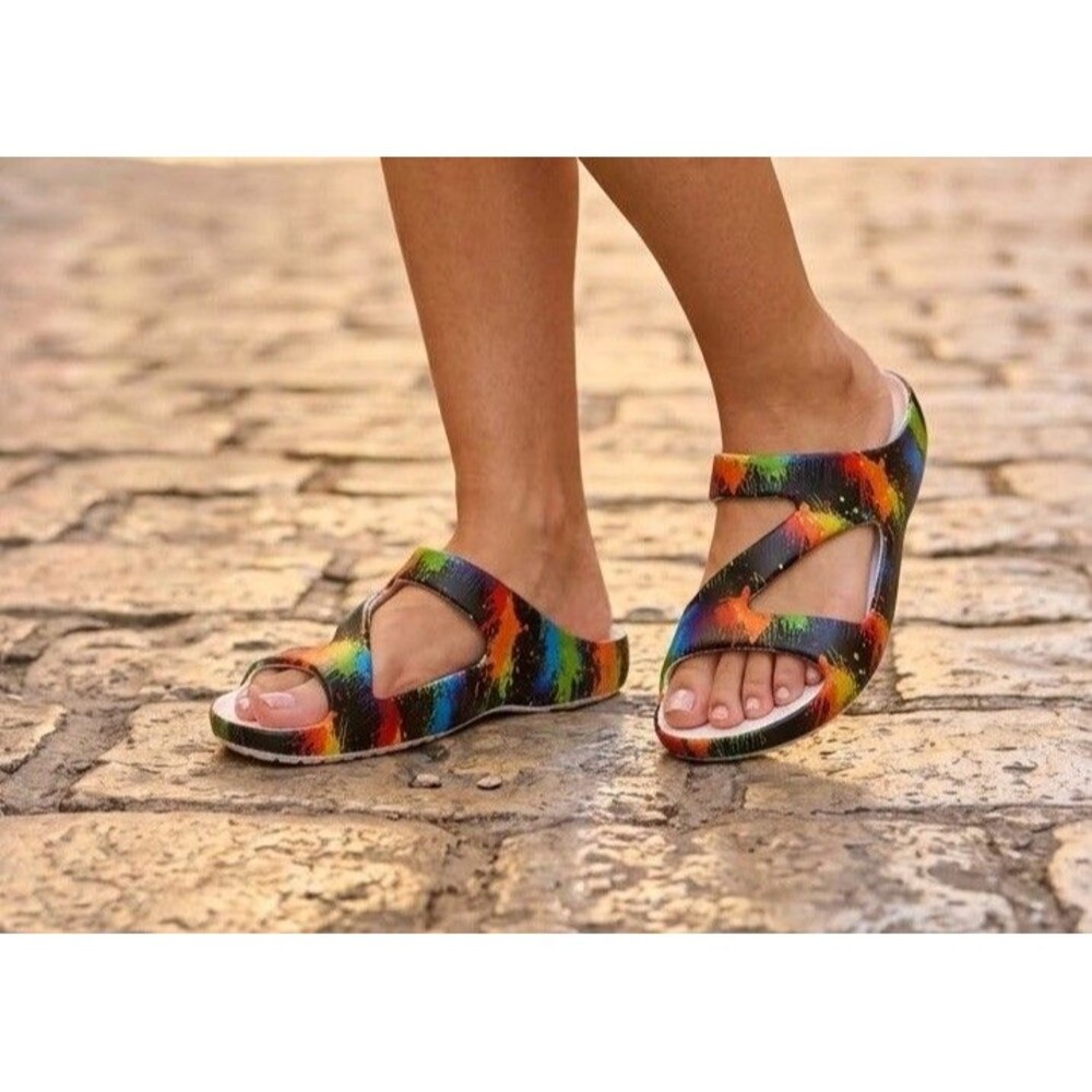 Dawgs Z-Strap Slide Sandals Paint Splatter Colorful Clogs Slip On US 9 EU 40